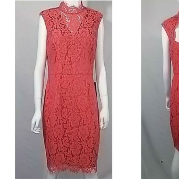 VINCE CAMUTO Open Back Lace Sheath Dress GRENADINE - Picture 2 of 8